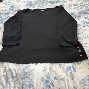 Lands' End Black Boatneck Long Sleeve Top with Side Buttons